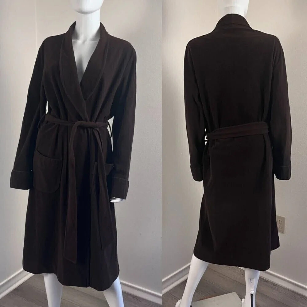 Vintage Lee Size M Brown Duster Fleet Long Sleeve Loungewear Robe Belted Casual